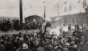 The Chorley Pals arrive at the railway station, 23 Feb 1915