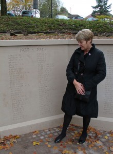 Anne-Marie Clitherow in front of the new panel where her relative Hugh Durkin is remembered
