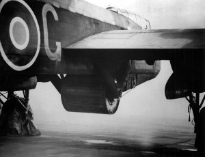 A bouncing bomb on a Lancaster Bomber