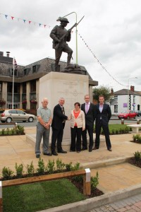 Chorley Pals Memorial site handover 23rd August 2012 (L to R): John Garwood (Trustee, Chorley Remembers), Lindsay Hoyle MP (Chorley Remembers Trustee), Councillor Beverley Murray (Executive Member (People), Chorley Council), Jamie Dixon (Head of Streetscene & Leisure Contracts, Chorley Council) and Gareth Kellett (Building Surveyor, Liberata UK Ltd).