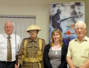 Steve Williams (left) and Terry Seed, is joined by Nikki Davidson-Kerr from the Chorley Remembers Project and Chorley Pals Memorial Trustee, John Garwood Steve Williams (left) and Terry Seed, is joined by Nikki Davidson-Kerr from the Chorley Remembers Project and Chorley Pals Memorial Trustee, John Garwood
